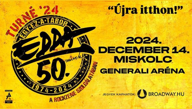 Nyerj tőlünk két belépőt az 50 éves EDDA Műveket ünneplő miskolci rock-ünnepre, december 14-ére!
Ezen a hétvégén is hallgasd a Retro Rádiót és ünnepeld az ország egyik legismertebb rockzenekarával ezt a jubileumot "otthon", Miskolcon!
Részletekért figyeld az adást!